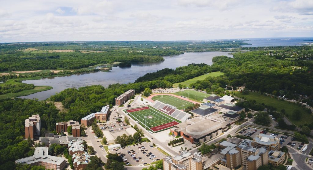 Aerial view of the west side of the McMaster Campus